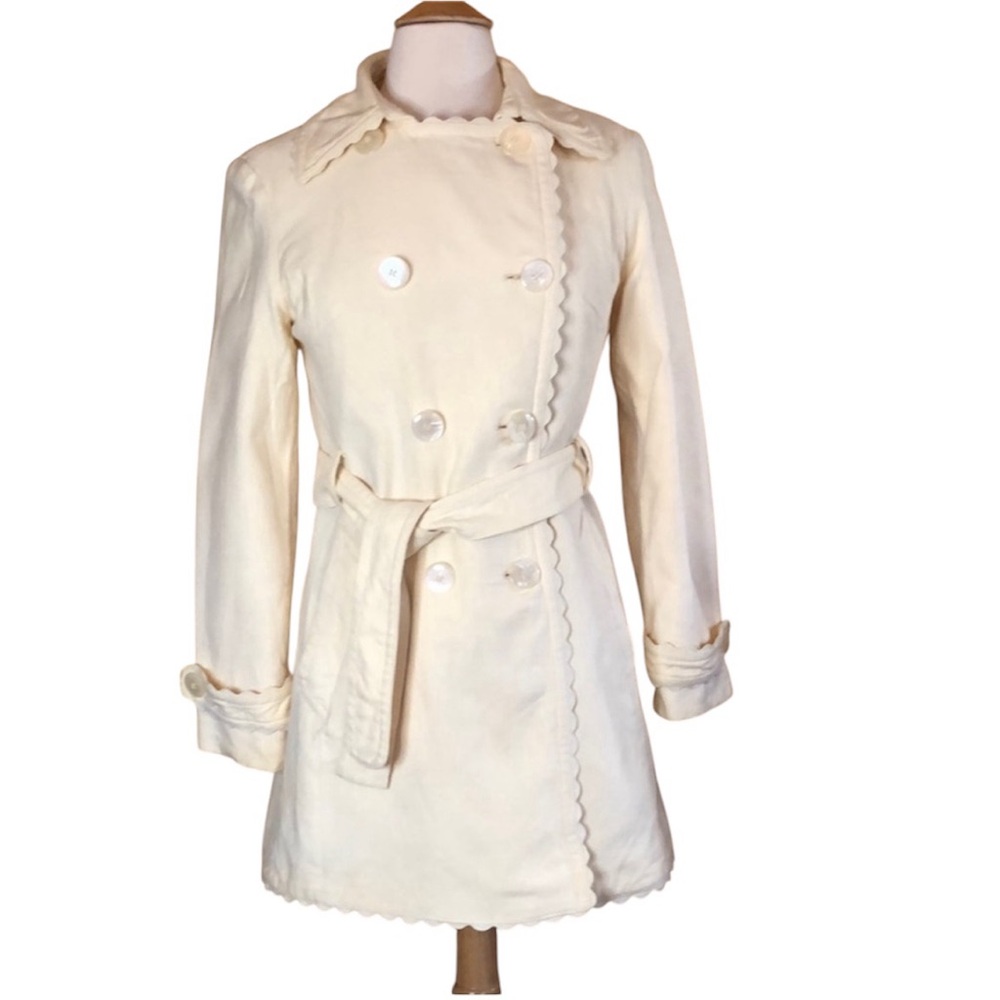 Nine West Yellow double breasted Cotton lightweight Coat w/scallop trim Size S